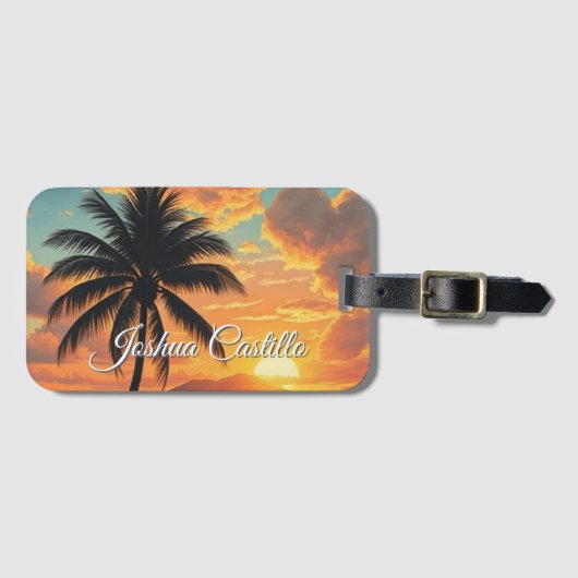 Hawaii Sunset Calligraphy Simple Professional Name ラゲッジタグ (正面横)
