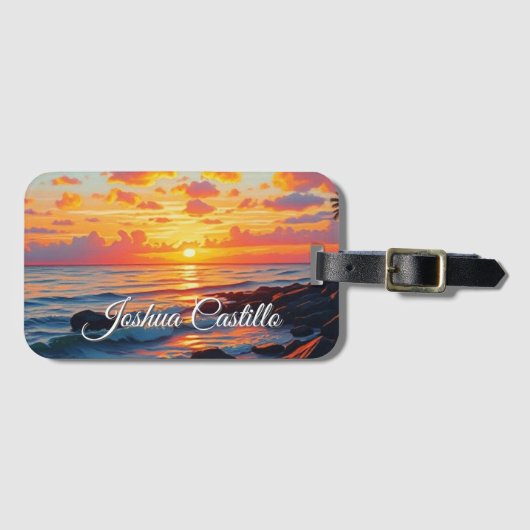 Hawaii Sunset Calligraphy Simple Professional Name ラゲッジタグ (正面横)