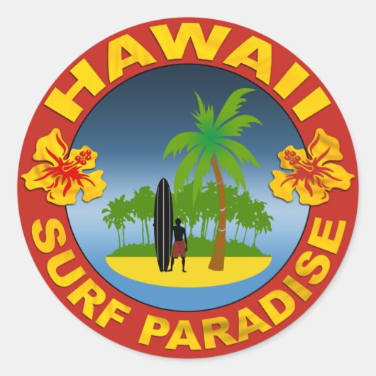 hawaii surf design sticker ラウンドシール (正面)