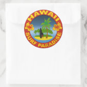 hawaii surf design sticker ラウンドシール (バッグ)
