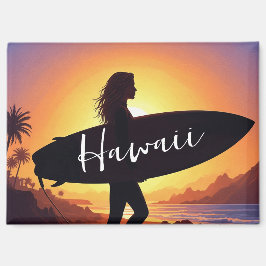 Hawaii Surfer Girl on the beach マグネット