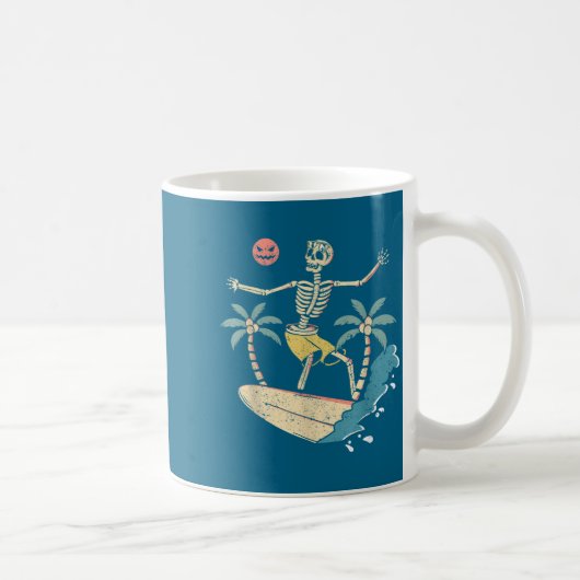 Hawaii Surfer Skeleton Halloween Beach Y Soky Surf コーヒーマグカップ (右)