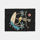 Hawaii Surfer Skeleton Halloween Beach Y Soky Surf フリースブランケット (正面(横))