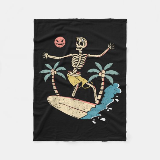 Hawaii Surfer Skeleton Halloween Beach Y Soky Surf フリースブランケット (正面)