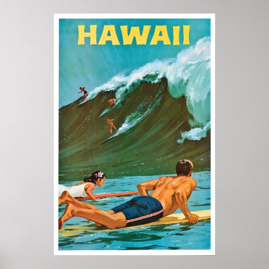 Hawaii Surfing Poster Vintage Travel Wall Art ポスター (正面)