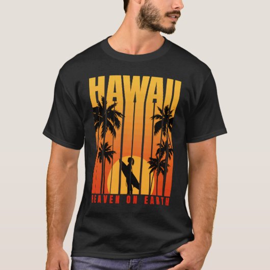 Hawaii Surfing Summer Beach Vintage Sunset Tシャツ (正面)