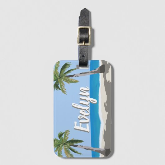 Hawaii Tropical Palm Tree Beach Personalized  ラゲッジタグ (正面縦)