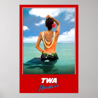 Hawaii TWA Trans World Airlines Travel Poster New ポスター