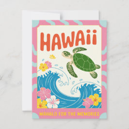 Hawaii USA Retro Sea Turtle Hibiscus Mahalo ポストカード