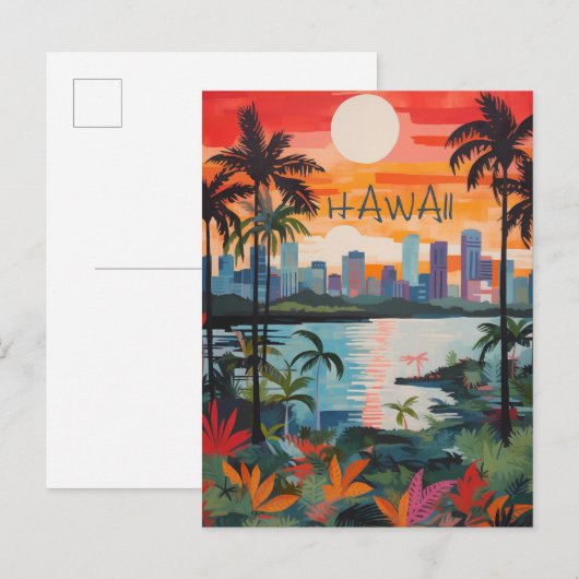Hawaii USA Travel City Painting Aesthetic ポストカード (正面/裏面)