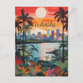 Hawaii USA Travel City Painting Aesthetic ポストカード (正面)