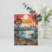 Hawaii USA Travel City Painting Aesthetic ポストカード (スタンド正面)