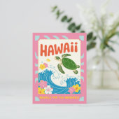 Hawaii USA Vintage Sea Turtle Hibiscus Mahalo ポストカード (スタンド正面)