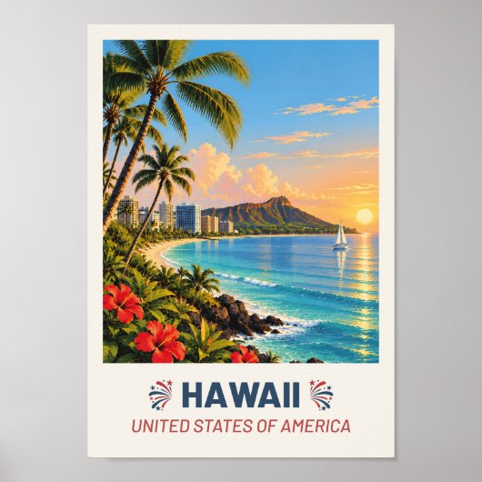 Hawaii USA – Vintage Travel Poster ポスター (正面)