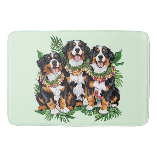 Hawaiian Bernese Mountain Dogs Flower Lei バスマット (正面)