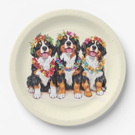 Hawaiian Bernese Mountain Dogs Flower Lei ペーパープレート (正面)