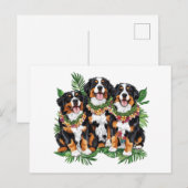 Hawaiian Bernese Mountain Dogs Flower Lei ポストカード (正面/裏面)