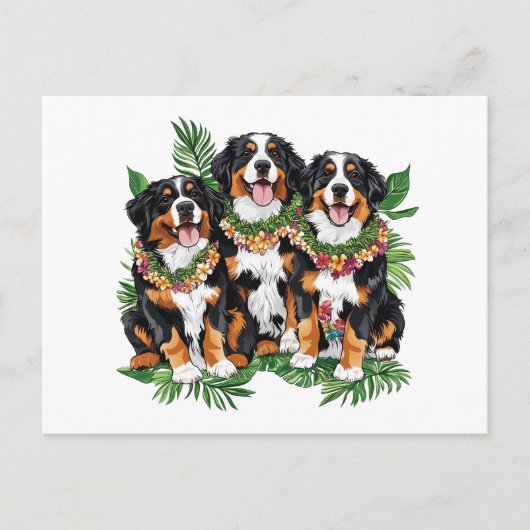 Hawaiian Bernese Mountain Dogs Flower Lei ポストカード (正面)