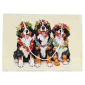 Hawaiian Bernese Mountain Dogs Flower Lei ラージペーパーバッグ (裏面)