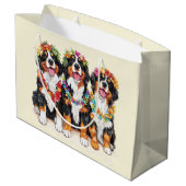 Hawaiian Bernese Mountain Dogs Flower Lei ラージペーパーバッグ (裏面アングル)