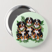 Hawaiian Bernese Mountain Dogs Flower Lei 缶バッジ (正面&裏面)