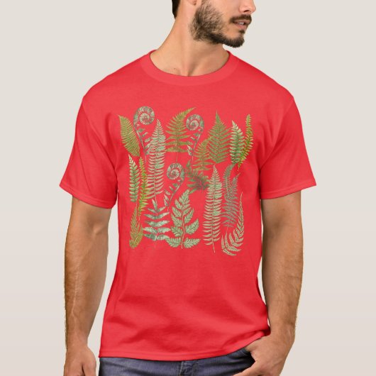 Hawaiian Botanical Fern Leaf Green Plants Botany E Tシャツ (正面)