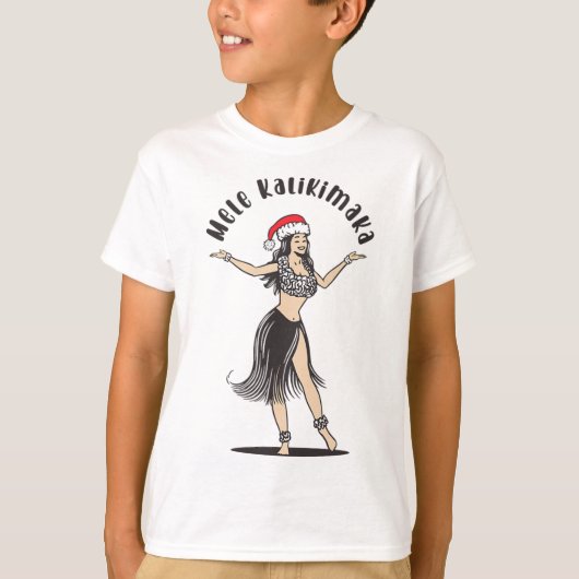 Hawaiian Christmas Hula Skirt Girl Santa Hat Mele  Tシャツ (正面)