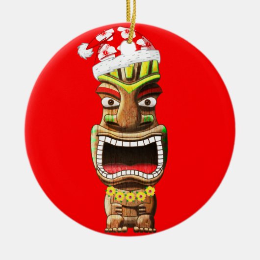 Hawaiian Christmas Santa Tiki セラミックオーナメント (正面)