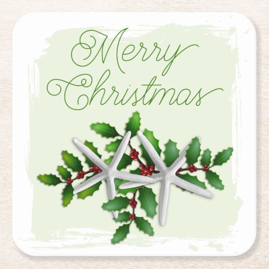 Hawaiian Christmas Starfish Drink Coasters スクエアペーパーコースター (正面)