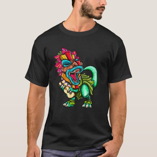 Hawaiian Dinosaur Rex Aloha Family Tiki Luau Party Tシャツ (正面)