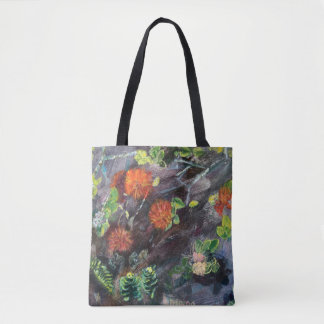 Hawaiian flora black and red Tote トートバッグ