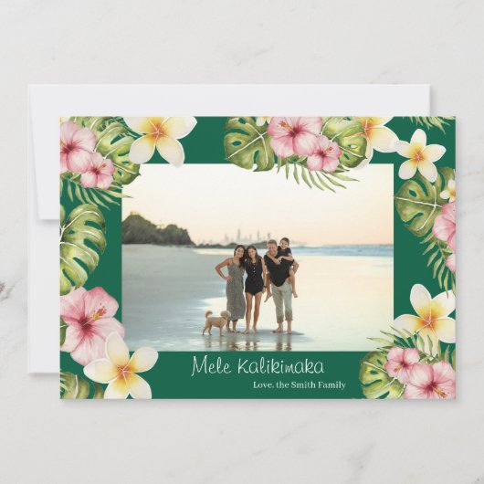 Hawaiian floral Mele Kalikimaka Christmas Card シーズンカード (正面)