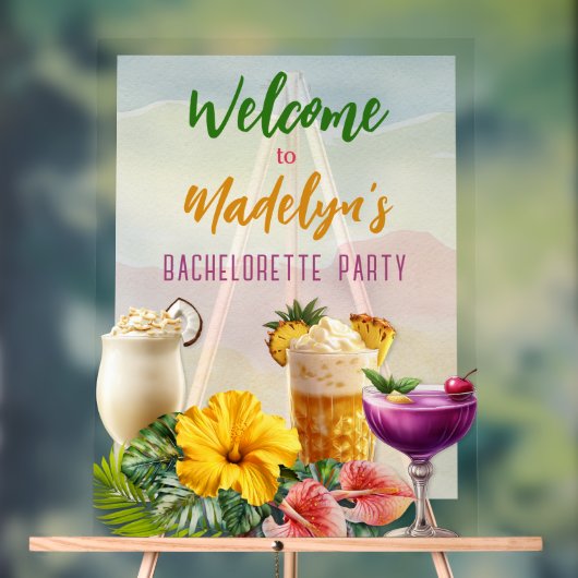 Hawaiian Frangipani Flowers Bridal Shower Welcome アクリルサイン (ニュートラル)