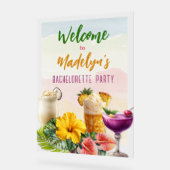 Hawaiian Frangipani Flowers Bridal Shower Welcome アクリルサイン (傾斜)