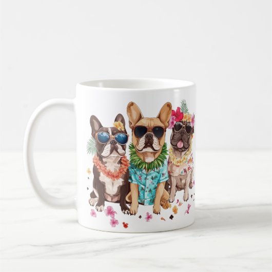 Hawaiian French Bulldogs Flower Lei コーヒーマグカップ (左)