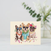 Hawaiian French Bulldogs Flower Lei ポストカード (スタンド正面)