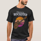 Hawaiian Funny Ukulele Rockstar Retro Sunset Tシャツ (正面)