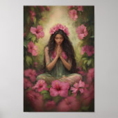Hawaiian Goddess Laka Pink Hibiscus Forest Art ポスター (正面)
