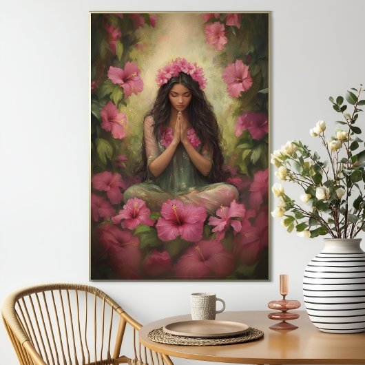 Hawaiian Goddess Laka Pink Hibiscus Forest Art ポスター