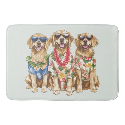 Hawaiian Golden Retriever Dogs Flower Lei バスマット (正面)