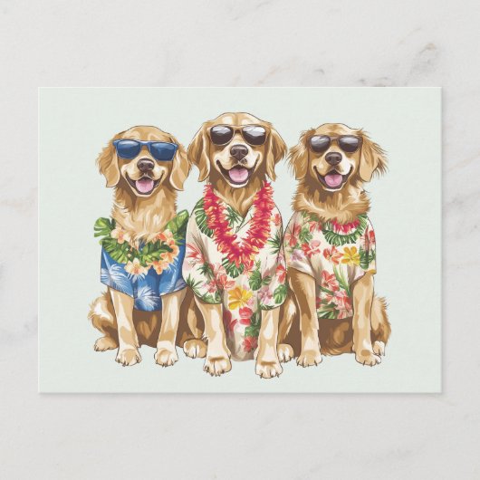 Hawaiian Golden Retriever Dogs Flower Lei ポストカード (正面)