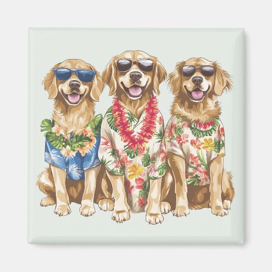 Hawaiian Golden Retriever Dogs Flower Lei マグネット (正面)
