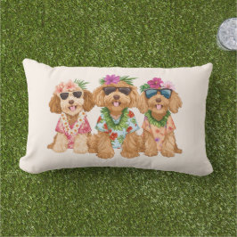 Hawaiian Goldendoodle Dogs Flower Lei アウトドアクッション