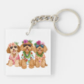 Hawaiian Goldendoodle Dogs Flower Lei キーホルダー (裏面)