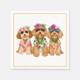 Hawaiian Goldendoodle Dogs Flower Lei スタンダードカクテルナプキン