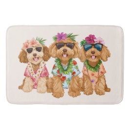 Hawaiian Goldendoodle Dogs Flower Lei バスマット