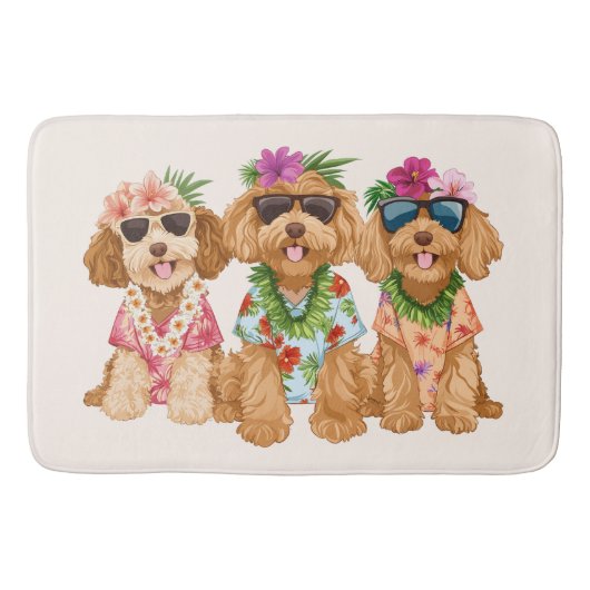 Hawaiian Goldendoodle Dogs Flower Lei バスマット (正面)
