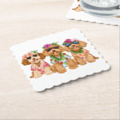 Hawaiian Goldendoodle Dogs Flower Lei ペーパーコースター (アングル)