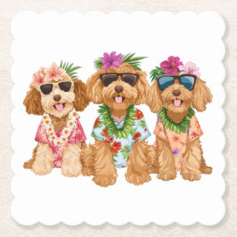 Hawaiian Goldendoodle Dogs Flower Lei ペーパーコースター