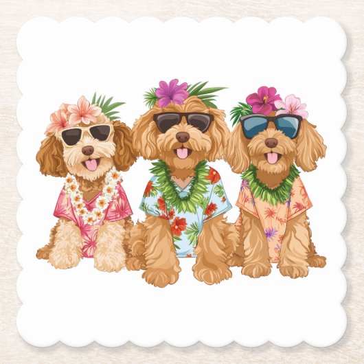 Hawaiian Goldendoodle Dogs Flower Lei ペーパーコースター (正面)